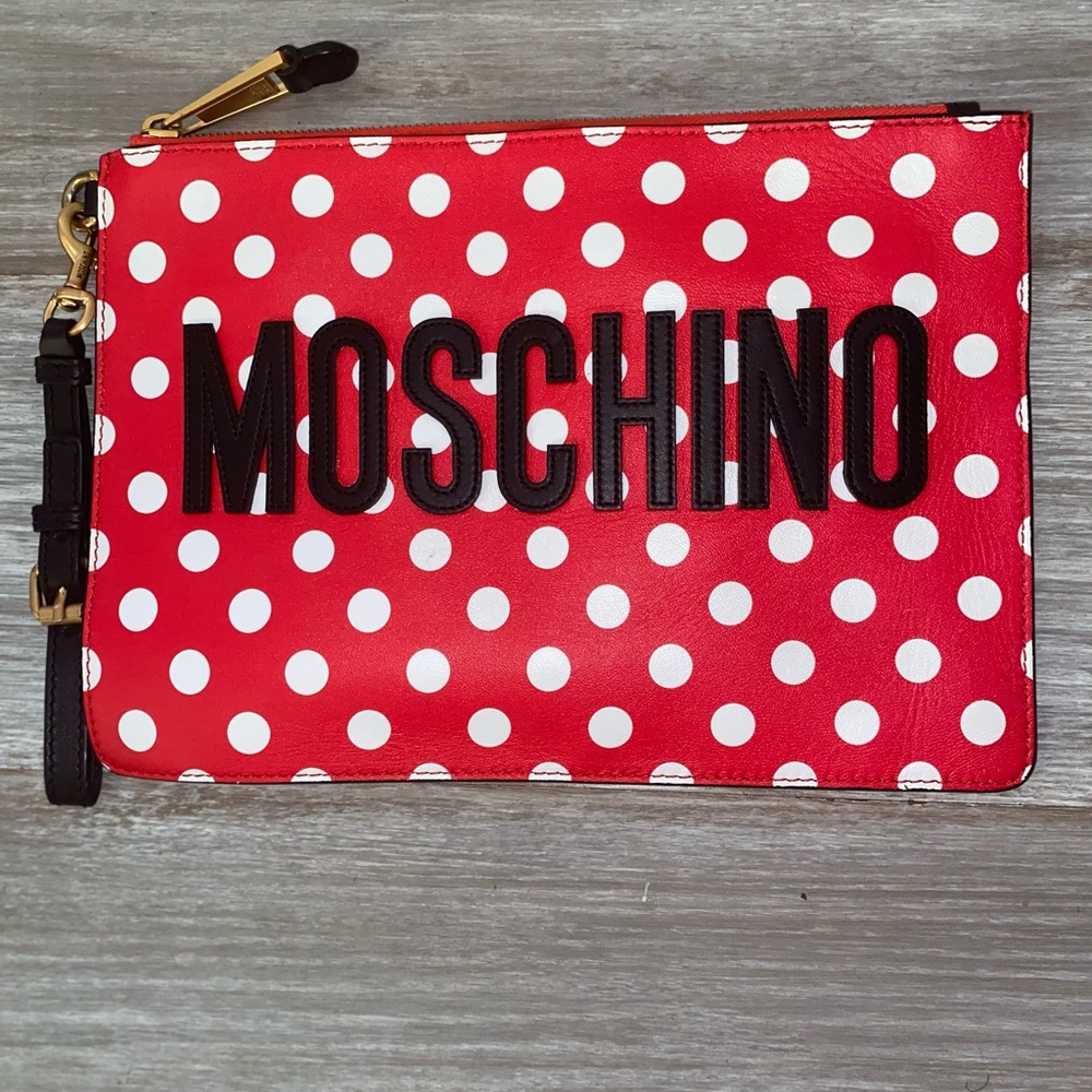 Moschino Red and White Polka Dot Clutch